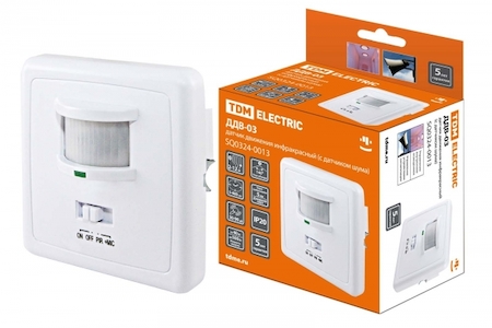 TDM ELECTRIC SQ0324-0013 Датчик движения  встраив. в стену  ДДВ-03 500Вт, 5-480с, 2-12м, 5+Лк, 140гр, 30-90Дб, IP20, TDM